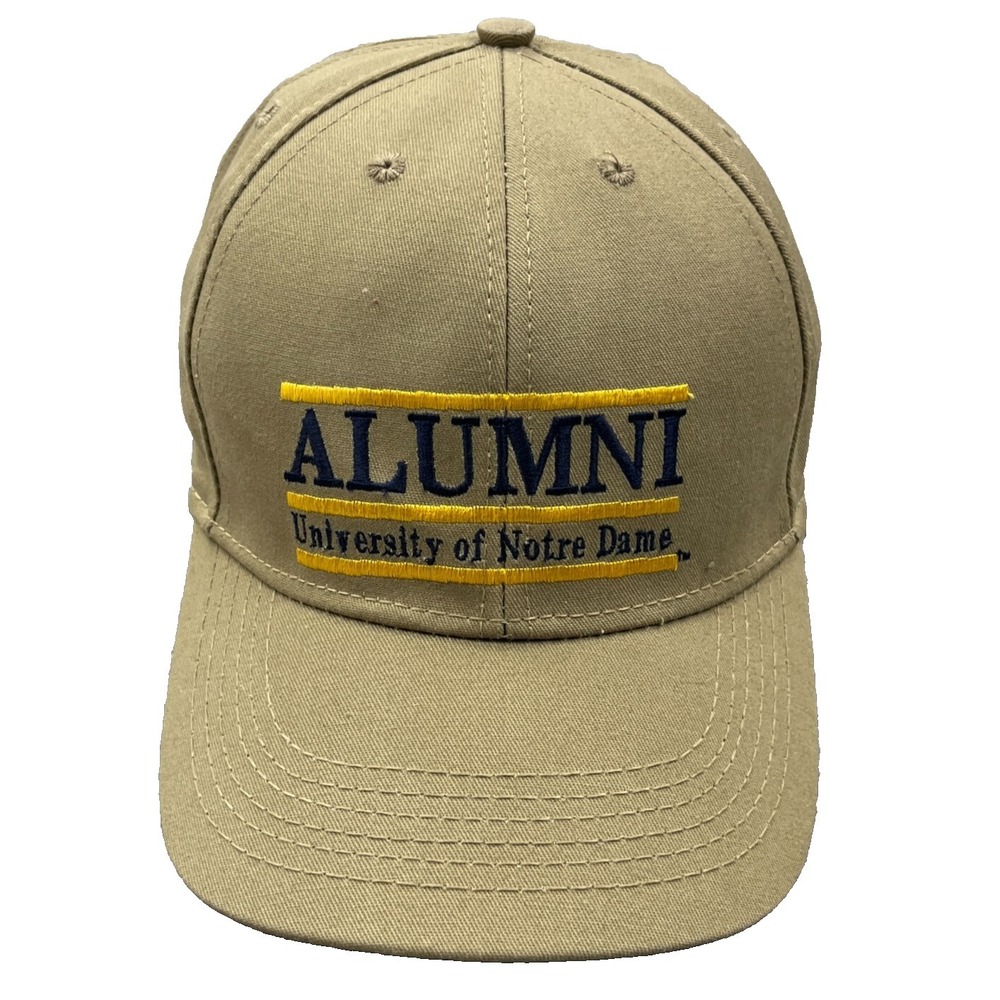 Vintage Notre Dame Fighting Irish Hat Cap Snap Back Tan Khaki Split Bar USA 90s